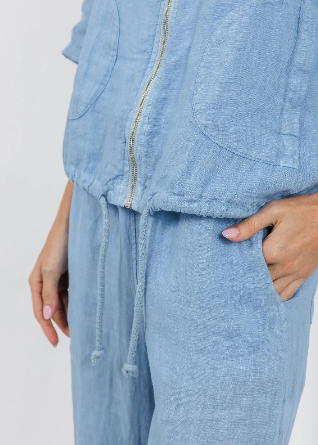 At Ease Linen Hoodie Blue