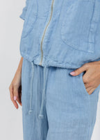 At Ease Linen Hoodie Blue