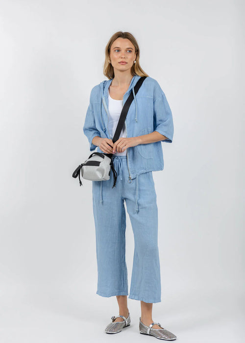 At Ease Linen Hoodie Blue