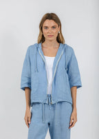 At Ease Linen Hoodie Blue
