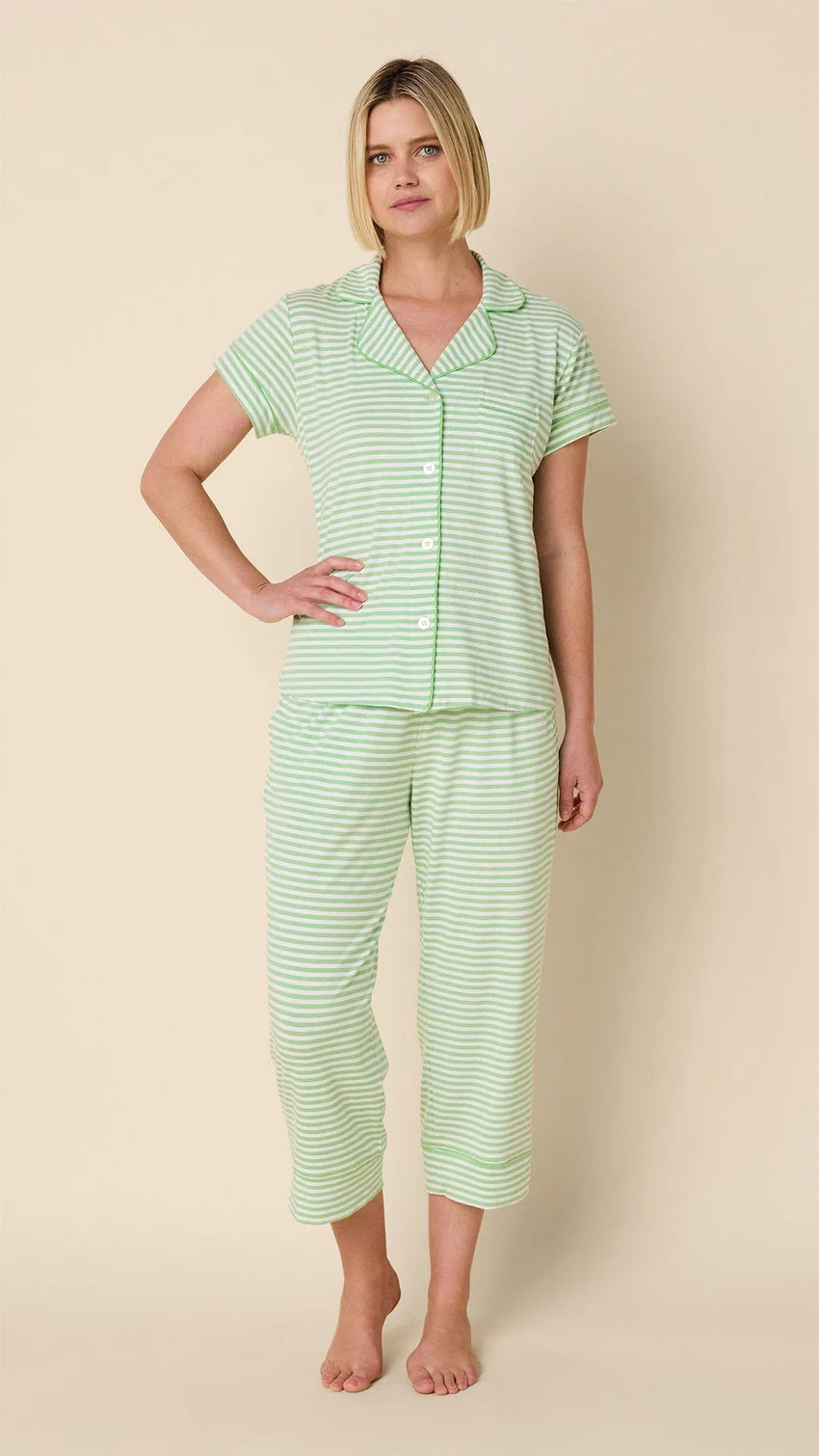 Essential Stripe Pima Knit Capri Green