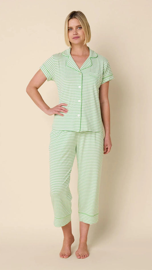 Essential Stripe Pima Knit Capri Green