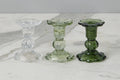 Glass Scalloped Candlesticks, Green, Set of 3
