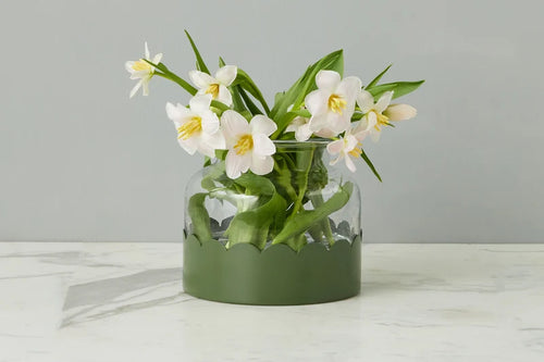 2-in-1 Scalloped Bloom Vase, White/Spruce Green