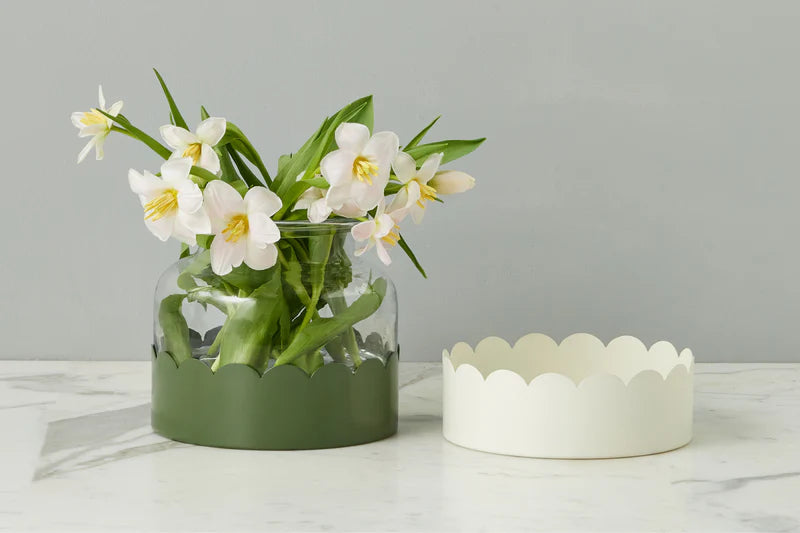 2-in-1 Scalloped Bloom Vase, White/Spruce Green