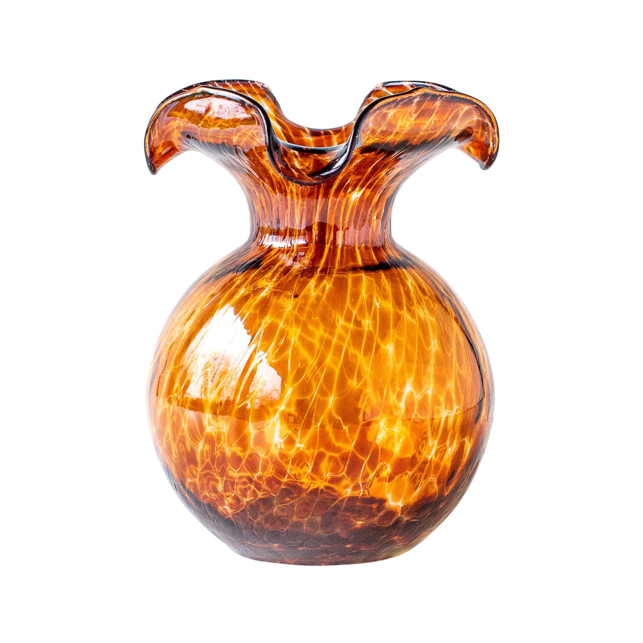 Vietri Hibiscus Glass Tortoise Small  Fluted Vase