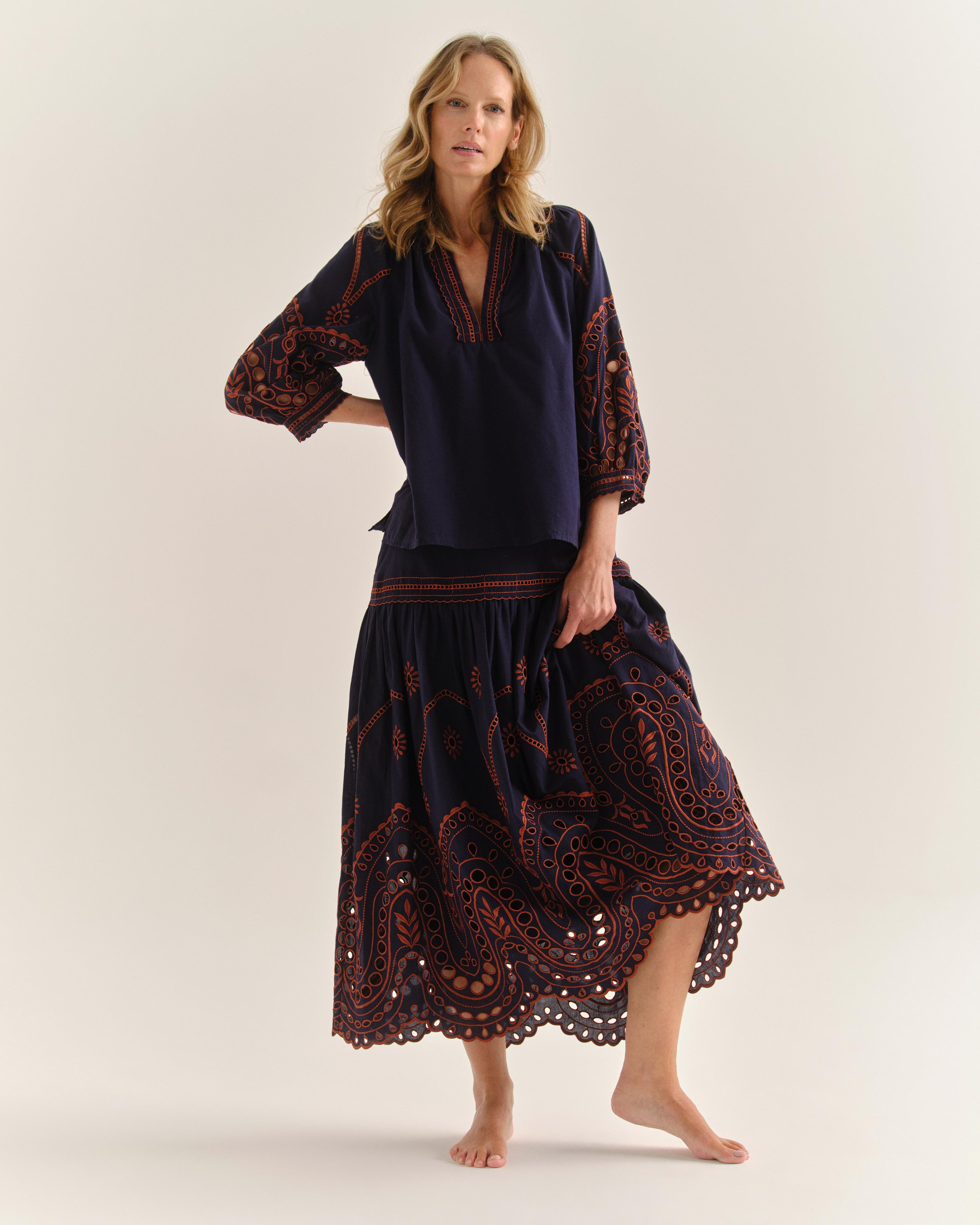 Emma Midi Skirt-Midnight Blue