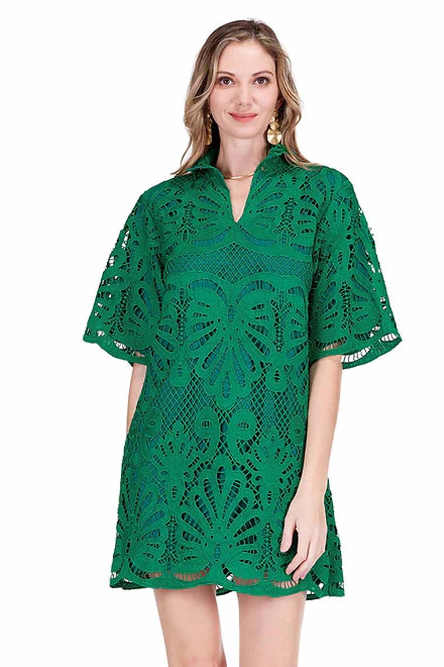 Green Lace High Neck Tunic Dress