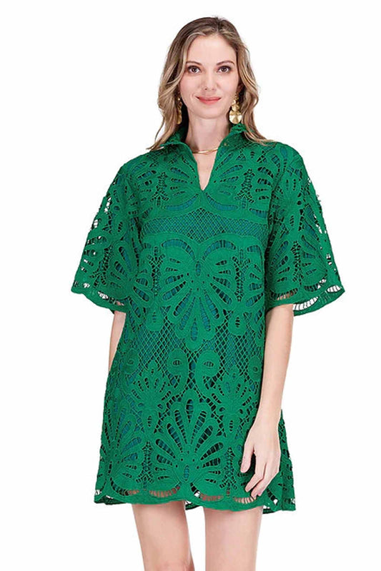 Green Lace High Neck Tunic Dress