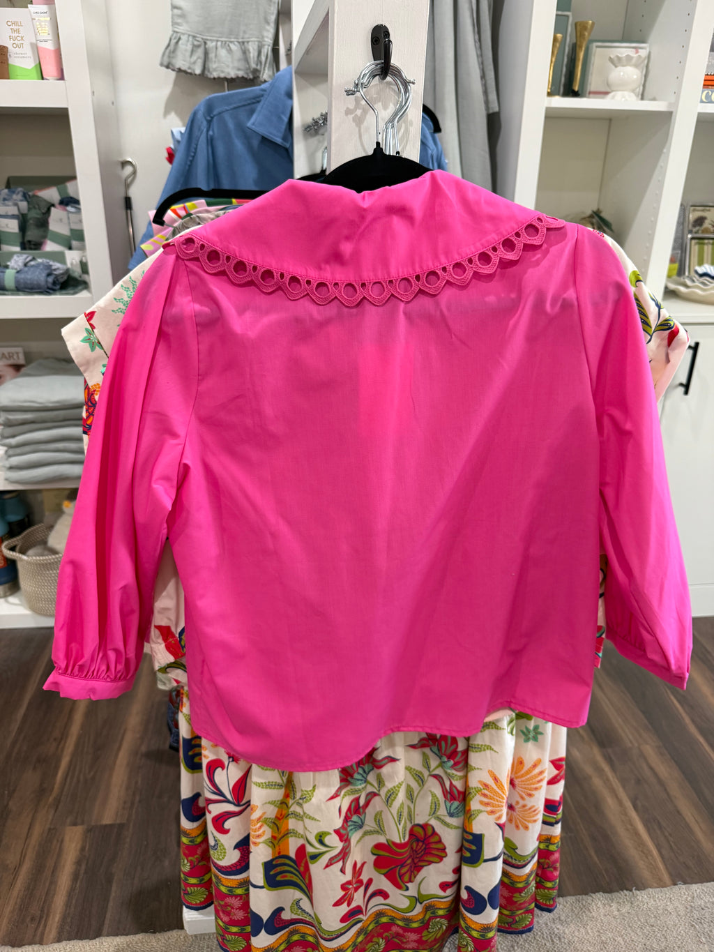Pin Tuck Collar Blouse - Hot Pink