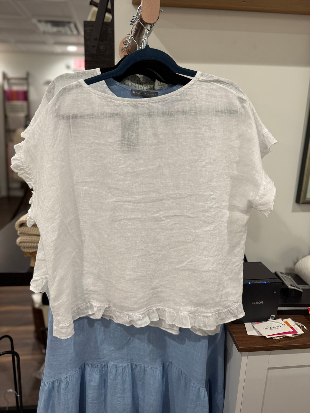 At Ease Linen Ruffle Top White