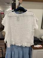 At Ease Linen Ruffle Top White