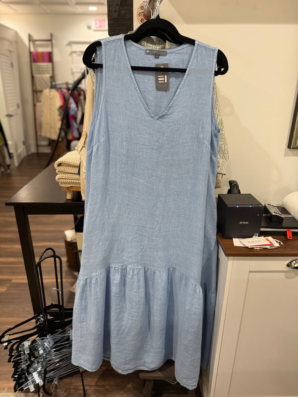 At Ease Linen Dress Blue