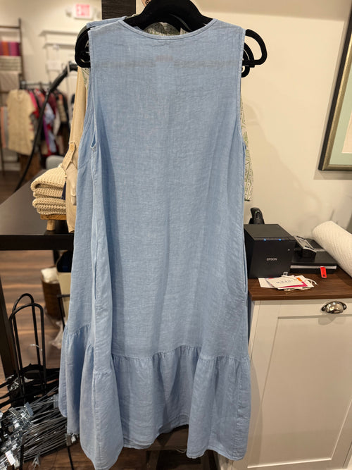 At Ease Linen Dress Blue