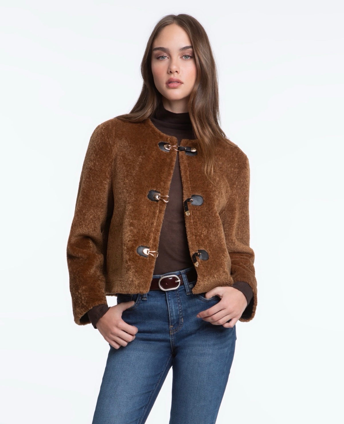 Faux Shearling Jacket with Toggles