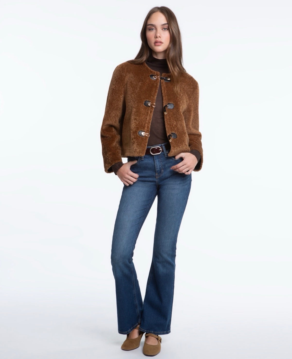 Faux Shearling Jacket with Toggles