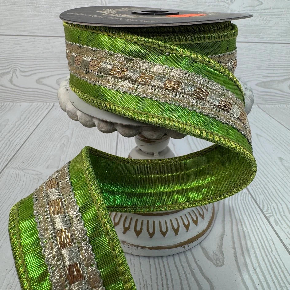 Gold Trim Metallic Dupion Apple: 1.5x10yd
