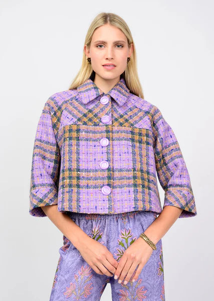 Periwinkle Plaid Swing Jacket