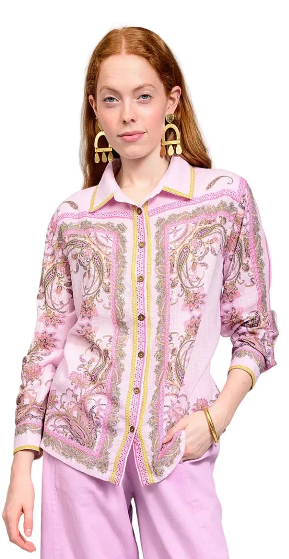 Paisley Border Shirt Pink