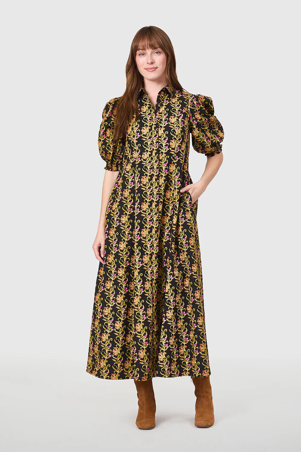 Rosie Shirtdress, Berrywood Scroll