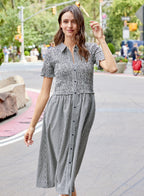 SMOCKED GINGHAM DRS