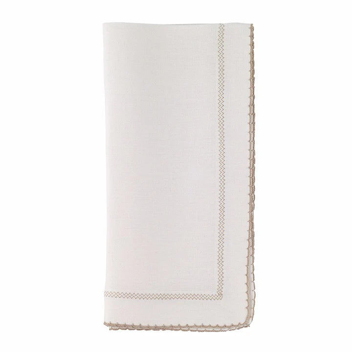 Picot Scalloped Napkins White/Beige