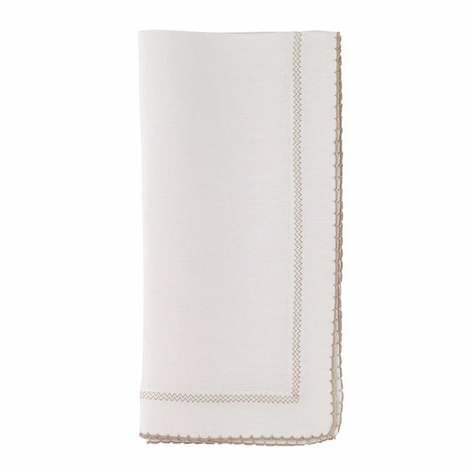 Picot Scalloped Napkins White/Beige