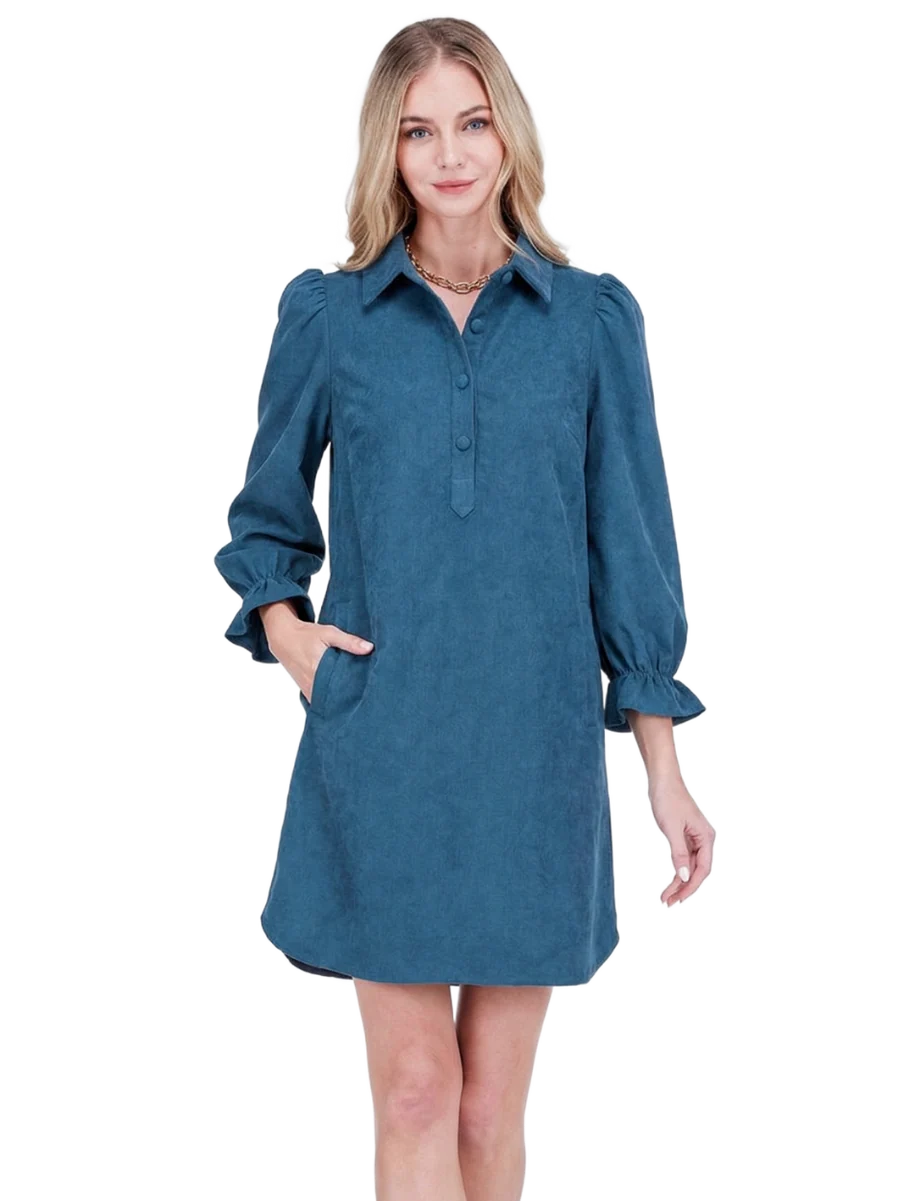 Placket Collar Dress Peacock