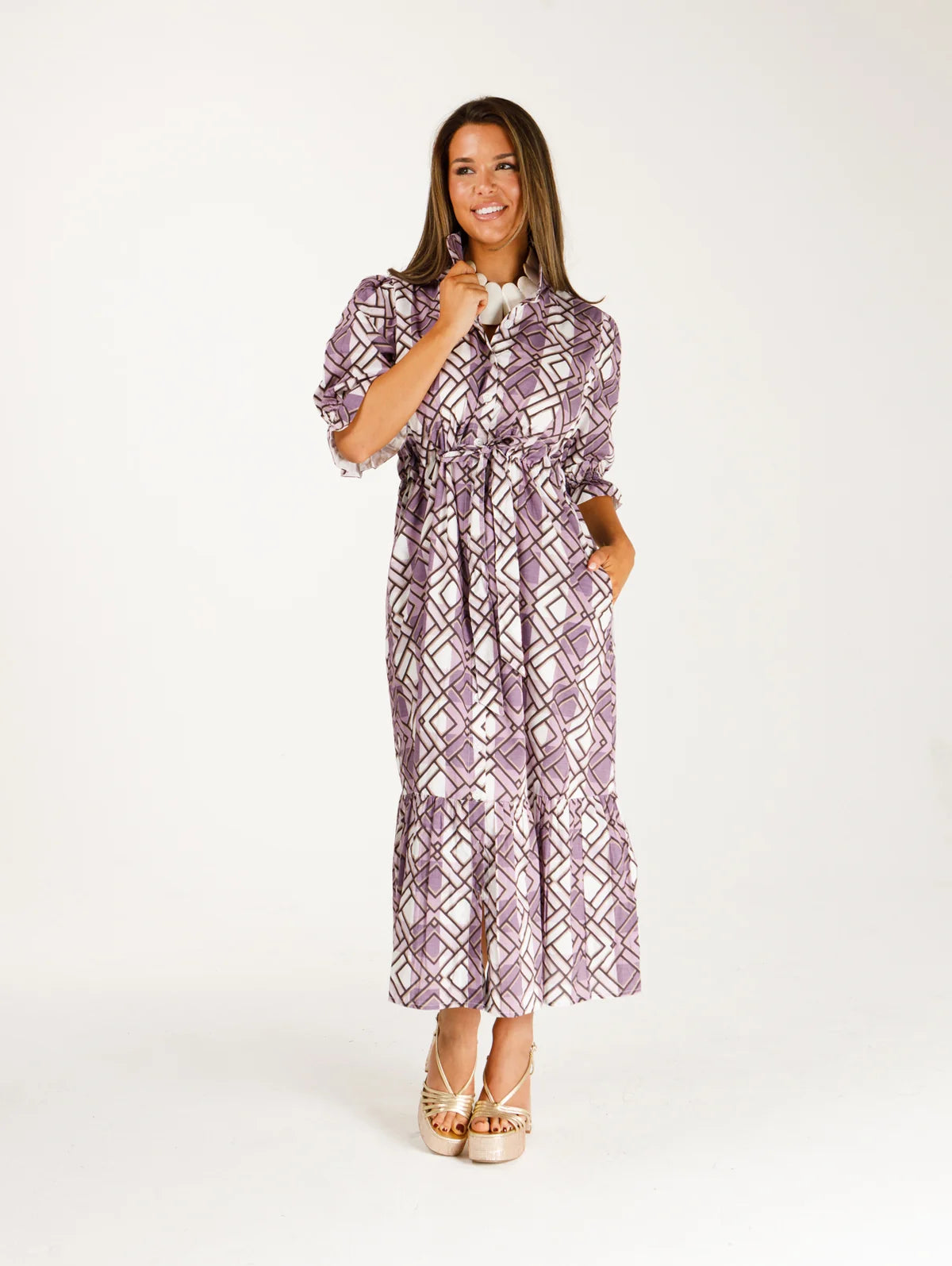 Catherine Dress Bordeaux Trellis Plaid