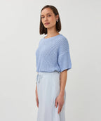 Sweater Open Knit Shortsleeve - Pacific Blue