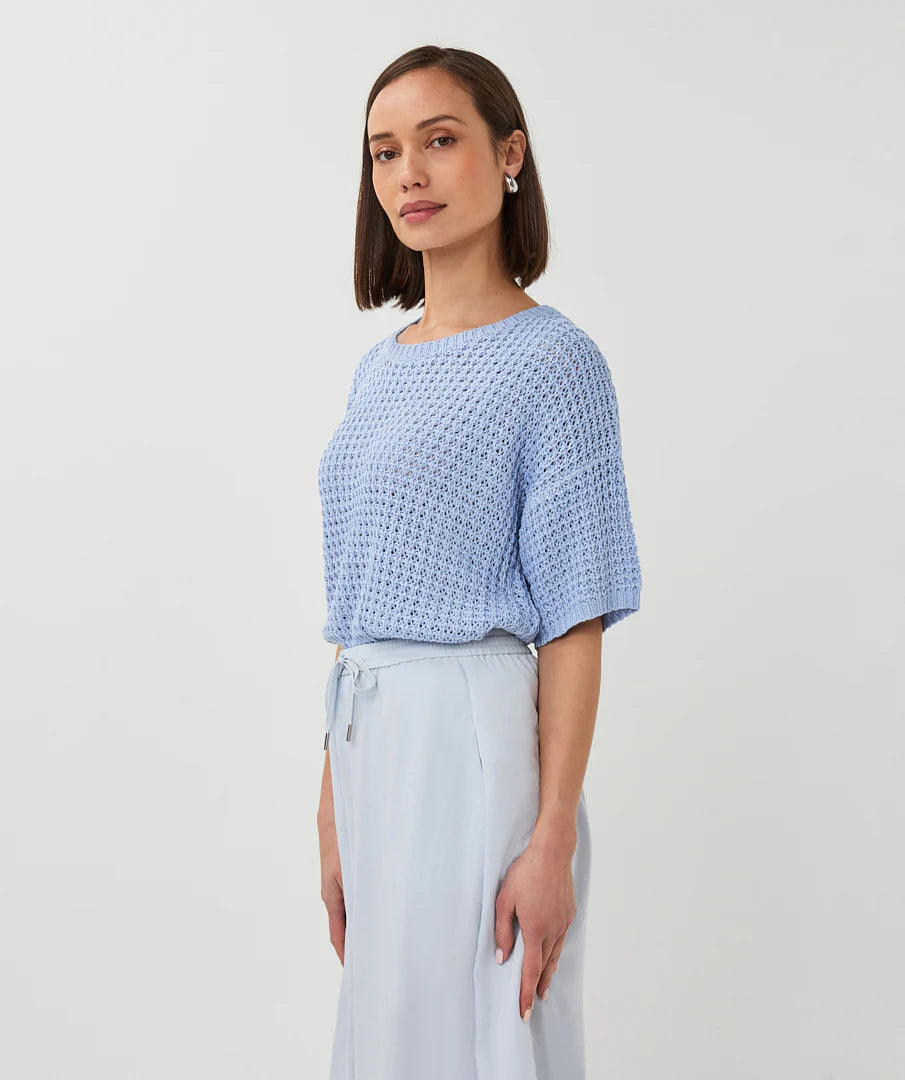 Sweater Open Knit Shortsleeve - Pacific Blue