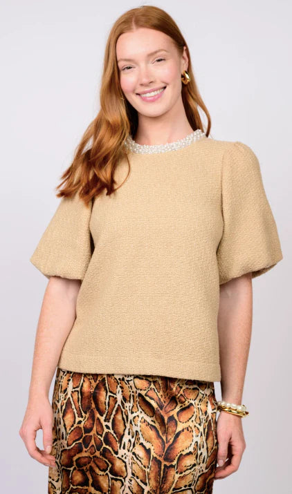 Camel Beaded Neck Top
