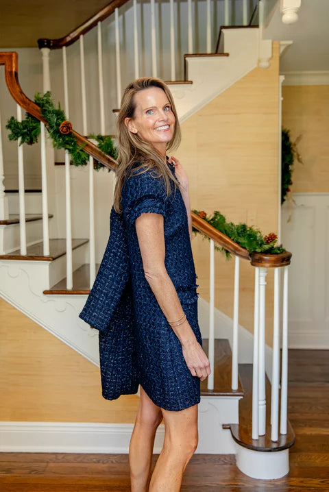 Short Sleeve Shift Dress Navy