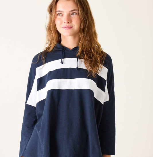 Catalina Hoodie Tee - Navy + White Stripe - Petite