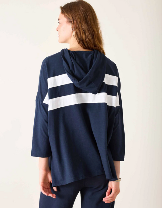 Catalina Hoodie Tee - Navy + White Stripe - One Size