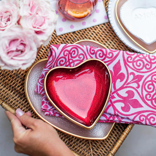 Baroque Glass Red Heart Cocktail Plate