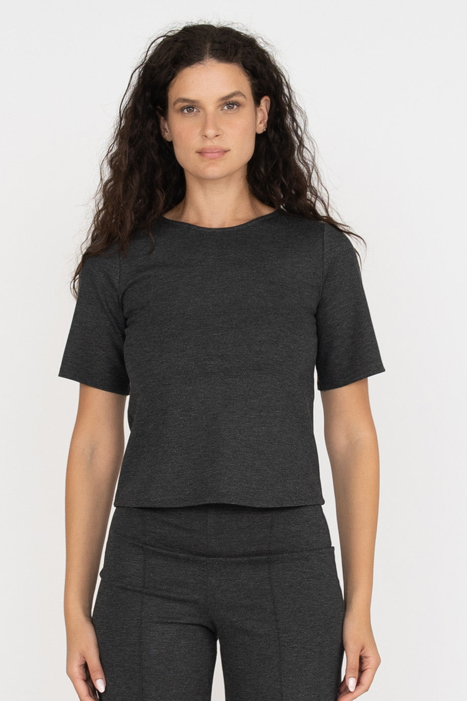 Ponte Knit Extended Short Sleeve Top - Wholesale