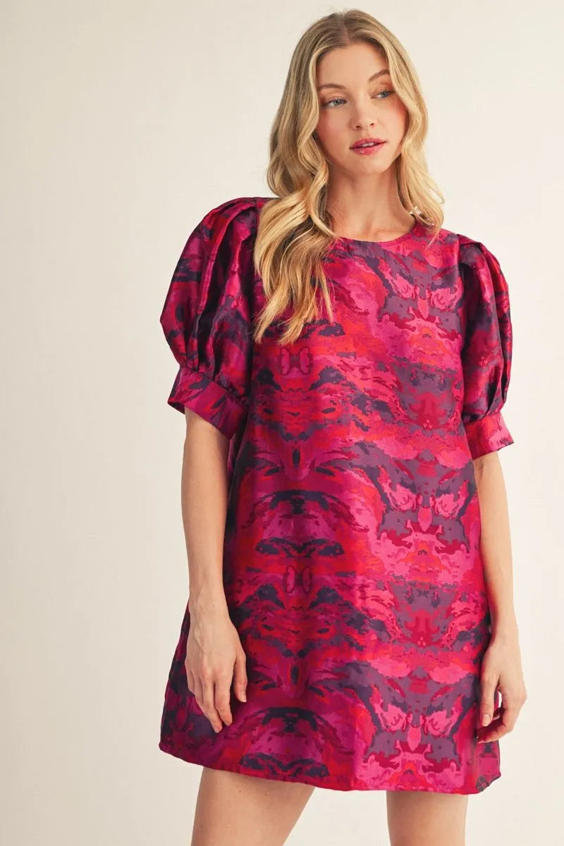 Puff Sleeve Jacquard.Dress