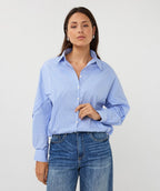Blouse Striped Cropped Batwing - Blue/White