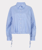 Blouse Striped Cropped Batwing - Blue/White