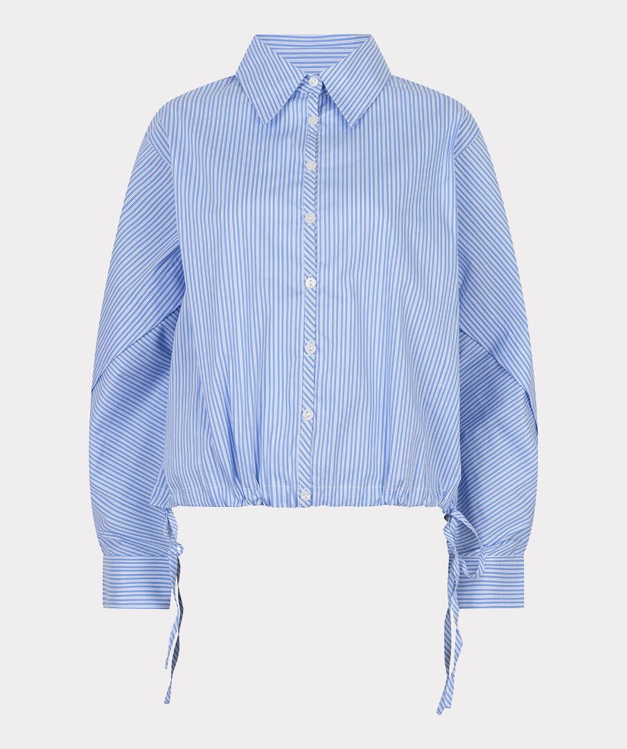 Blouse Striped Cropped Batwing - Blue/White