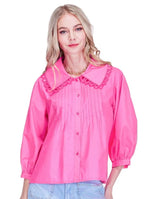 Pin Tuck Collar Blouse - Hot Pink