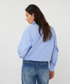 Blouse Striped Cropped Batwing - Blue/White