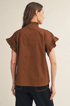 Brown SS Ruffle Top
