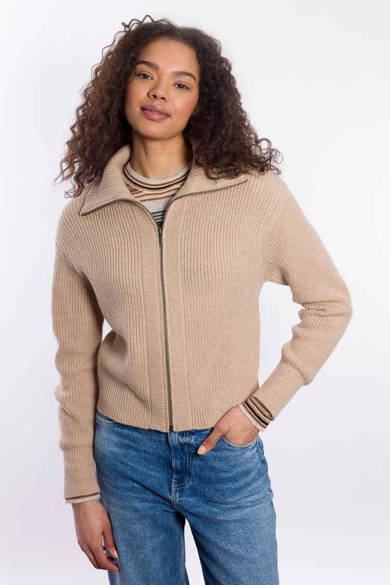 TEXTURED ZIP MOCK CARDIGAN