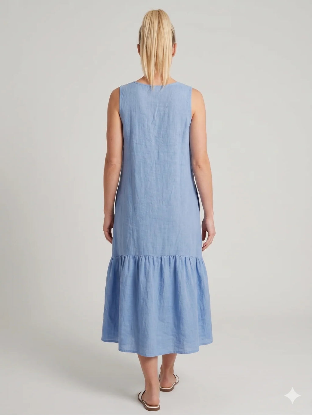 At Ease Linen Dress Blue