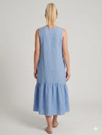 At Ease Linen Dress Blue