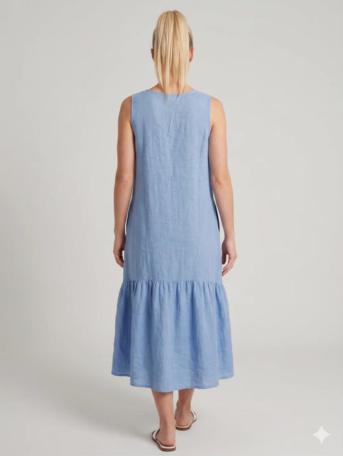 At Ease Linen Dress Blue