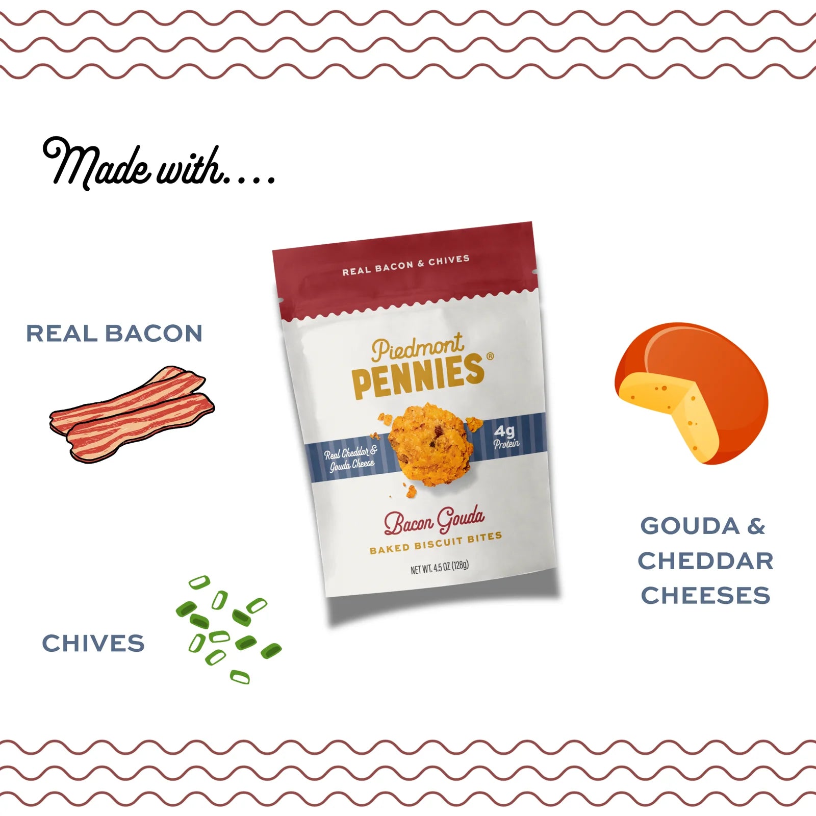 NEW LIMITED RELEASE, BACON GOUDA PIEDMONT PENNIES