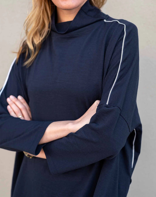 Catalina Turtleneck Tee- Navy w/ Piping - One Size